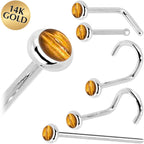 Solid 14K White Gold 2mm Tiger Eye Nose Ring