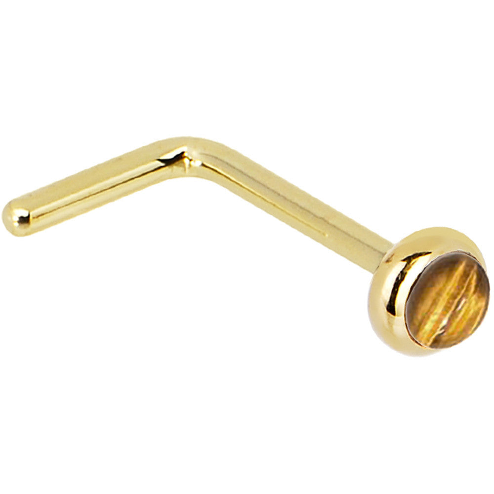 Solid 14K Yellow Gold 2mm Tiger Eye Nose Ring