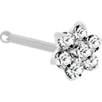 Solid 14K White Gold Clear Cubic Zirconia Flower Nose Ring