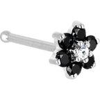 Solid 14K White Gold Black and Clear Cubic Zirconia Flower Nose Ring