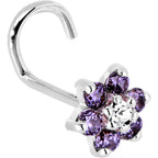 Solid 14K White Gold Amethyst and Clear Cubic Zirconia Flower Nose Ring
