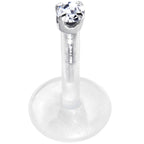 16G 5/16 Solid 14K White Gold 1.5mm CZ Bioplast Push in Tragus Earring