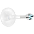 Solid 14K White Gold March 1.5mm CZ Bioplast Push in Labret Monroe