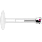 Solid 14K White Gold July 1.5mm CZ Bioplast Push in Labret Monroe
