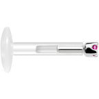 Solid 14K White Gold July 1.5mm CZ Bioplast Push in Labret Monroe