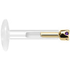 Solid 14K Yellow Gold February 1.5mm CZ Bioplast Push in Labret Monroe