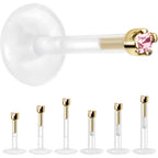 Solid 14K Yellow Gold October 1.5mm CZ Bioplast Push in Labret Monroe