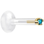 Solid 14K Yellow Gold December 1.5mm CZ Bioplast Push in Labret Monroe