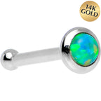 14k White Gold 2mm Lime Synthetic Opal Nose Ring