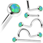 14k White Gold 2mm Lime Synthetic Opal Nose Ring