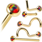 14k Yellow Gold 2mm Fire Red Synthetic Opal Nose Ring
