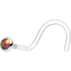 18G White Gold 2mm Fire Red Synthetic Opal Bioplast Nose Ring