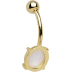 Solid 14k Yellow Gold 8mm Synthetic Opal Belly Ring