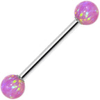 14k White Gold 5mm Pink Synthetic Opal Barbell Tongue Ring 14G 5/8
