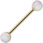 14k Yellow Gold 5mm White Synthetic Opal Barbell Tongue Ring 14G 5/8