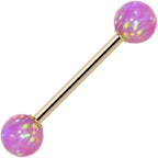 14k Yellow Gold 6mm Pink Synthetic Opal Barbell Tongue Ring 14G 5/8