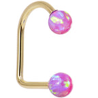 14k Yellow Gold Fuchsia 5mm Synthetic Opal Lippy Loop 14G 3/8
