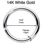 14G 7/16 Handcrafted Solid 14k White Gold Seamless Circular Ring