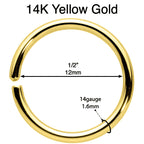 14G 1/2 Handcrafted Solid 14k Yellow Gold Seamless Circular Ring