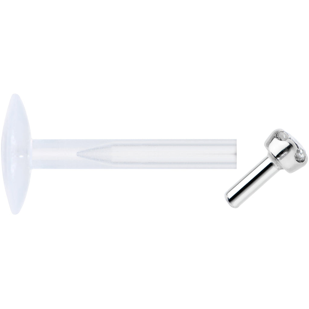 16G Bioplast 14K White Gold 1.5mm Genuine Diamond Micro Labret