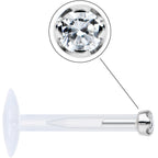 16G Bioplast 14K White Gold 1.5mm Genuine Diamond Micro Labret