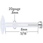 16G Bioplast 14K White Gold 1.5mm Genuine Diamond Micro Labret