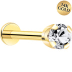 14k Yellow Gold Flat Back Earring with 3mm Cubic Zirconia Handmade