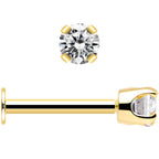 14k Yellow Gold Flat Back Earring with 3mm Cubic Zirconia Handmade
