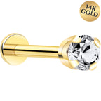 14k Yellow Gold Flat Back Earring with 3mm Cubic Zirconia Handmade