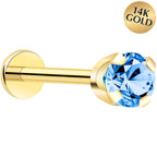 14k Yellow Gold Flat Back Earring with 3mm Cubic Zirconia Handmade