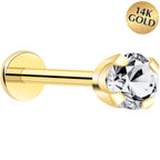 14k Yellow Gold Flat Back Earring with 3mm Cubic Zirconia Handmade