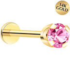 14k Yellow Gold Flat Back Earring with 3mm Cubic Zirconia Handmade