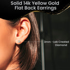 14k Yellow Gold Flat Back Earring with 3mm Lab Grown Diamond Handmade