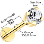 14k Yellow Gold Flat Back Earring with 3mm Lab Grown Diamond Handmade