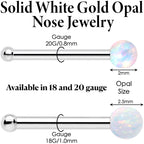 14k White Gold 2.5mm Synthetic Opal Ball Nose Ring