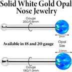 14k White Gold 2.5mm Blue Synthetic Opal Ball Nose Ring