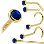 Solid 14K Yellow Gold 2mm Genuine Sapphire Nose Ring