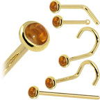 Solid 14K Yellow Gold  2mm Genuine Citrine Saffron Nose Ring