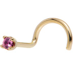 Solid 14K Yellow Gold 1.5mm Genuine Pink Sapphire Nose Ring