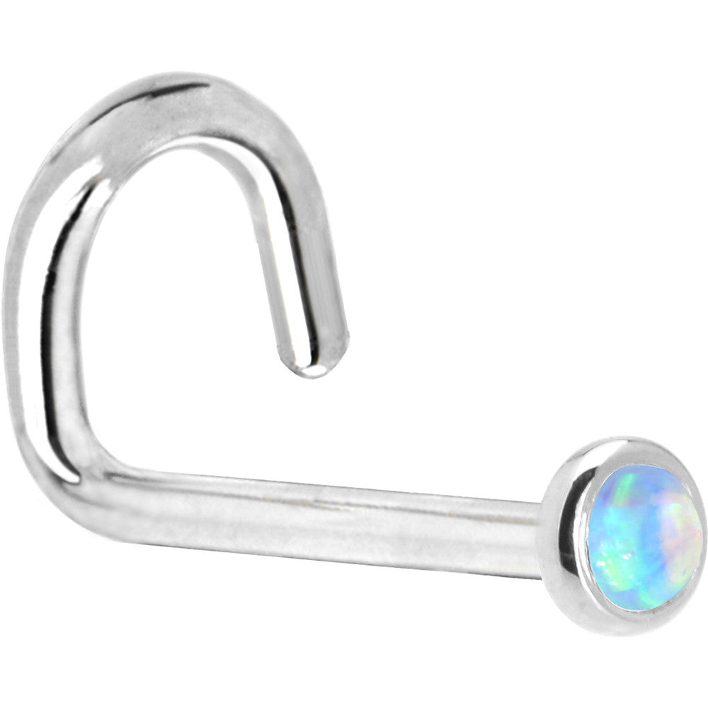 Solid 14K White Gold 2mm Light Blue Synthetic Opal Nose Ring