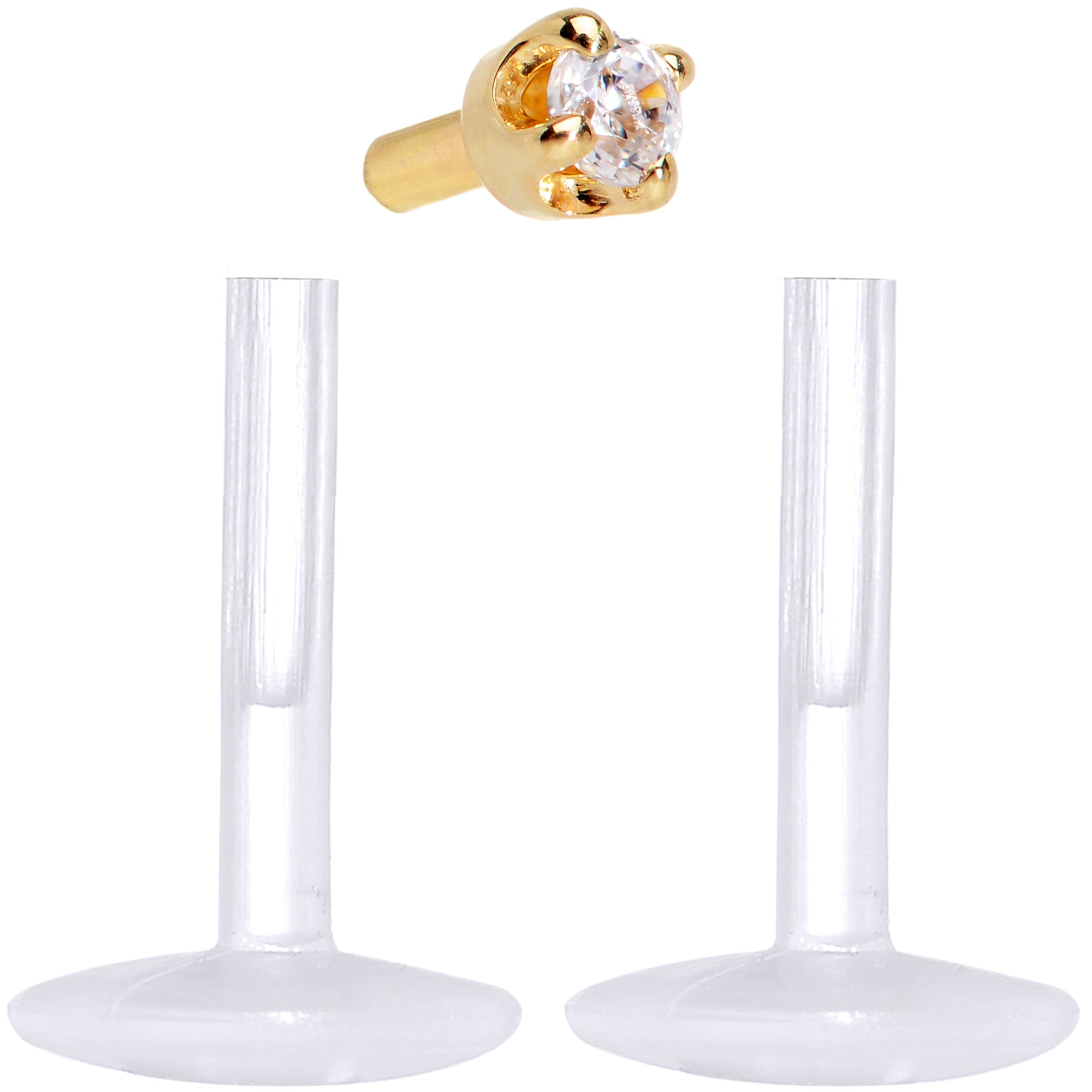 16G 1/4 Solid 14K Yellow Gold 1.5mm CZ Bioplast Push in Cartilage Earring