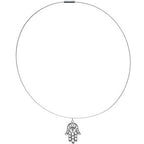 Intricate Silver Hamsa Hand Pendant Choker Necklace