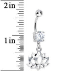 Clear Cubic Zirconia Heart of the Lotus Flower Dangle Belly Ring