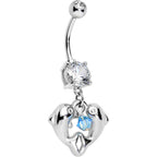 Handcrafted Clear Cubic Zirconia Double Dolphin Dangle Belly Ring
