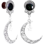 Handmade Beechwood Dark Crescent Moon Dangle Saddle Plug Set Sizes 8mm to 20mm
