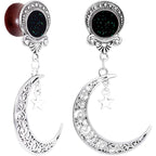 Handmade Beechwood Dark Crescent Moon Dangle Saddle Plug Set Sizes 8mm to 20mm