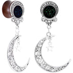Handmade Beechwood Dark Crescent Moon Dangle Saddle Plug Set Sizes 8mm to 20mm