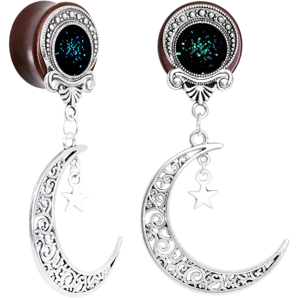 Handmade Beechwood Dark Crescent Moon Dangle Saddle Plug Set Sizes 8mm to 20mm