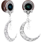 Handmade Beechwood Dark Crescent Moon Dangle Saddle Plug Set Sizes 8mm to 20mm