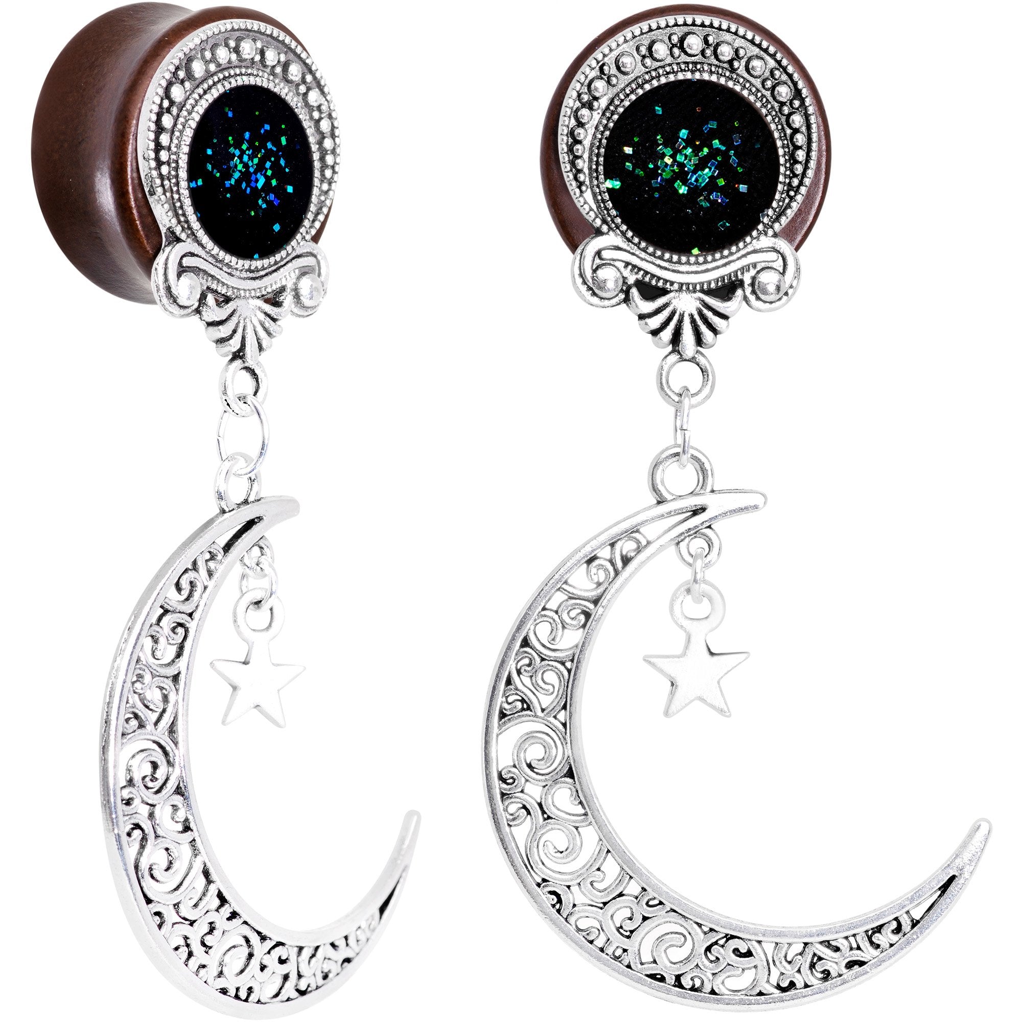 Handmade Beechwood Dark Crescent Moon Dangle Saddle Plug Set Sizes 8mm to 20mm